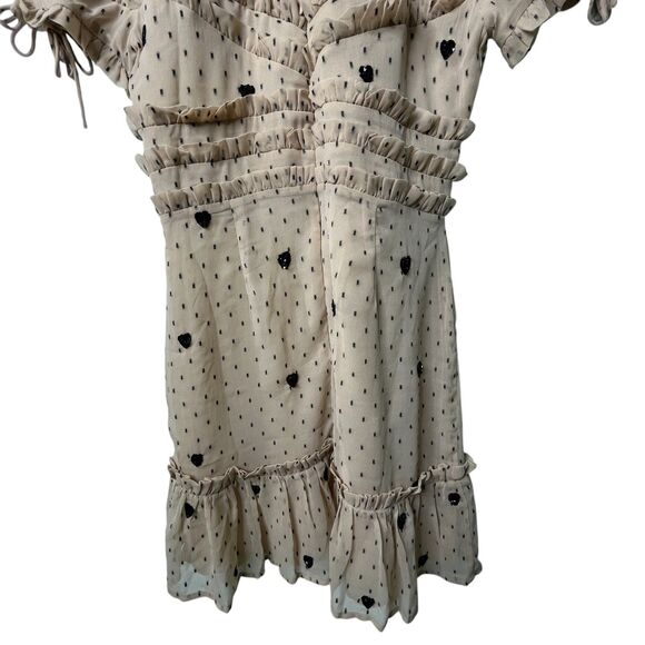 NBD Cherry Pie Mini Dress Sz M Nude Black Polka Dot Sequin Heart Ruffle Revolve - Picture 4 of 13